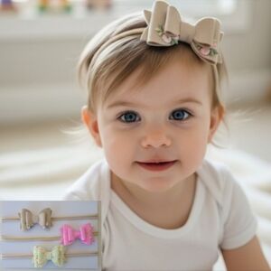 Bows For Girls 🎀Set Of 3. Charming Bow Headband in Pink, Tan, and Multicolor .✨